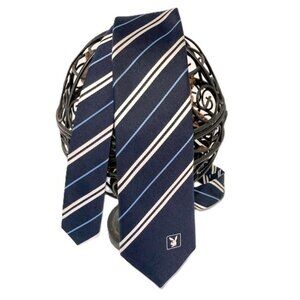 PLAYBOY Tie Italy Blue Light Blue White Stripes Mens Necktie 54 x 3 inches